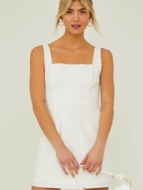 Altar'd State Skye White Scallop Linen Square-Neck Mini Dress Sz M Engagement